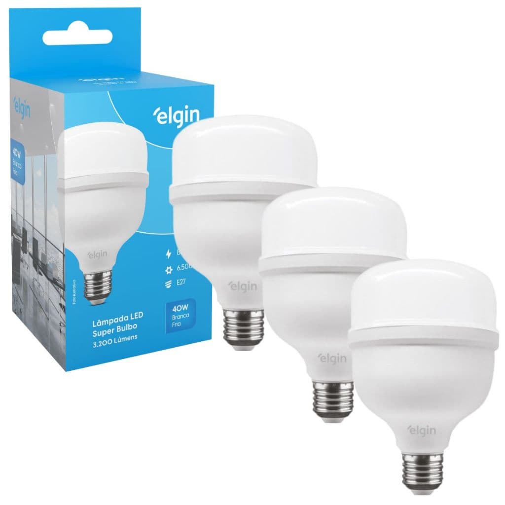 Kit 3 Lâmpadas Super Bulbo Alta Potência Led 40w 6500k - Elgin