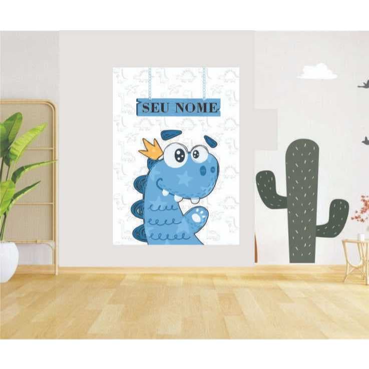 QUADRO DECORATIVO-DINO AZUL INFANTIL PERSONALIZADO
