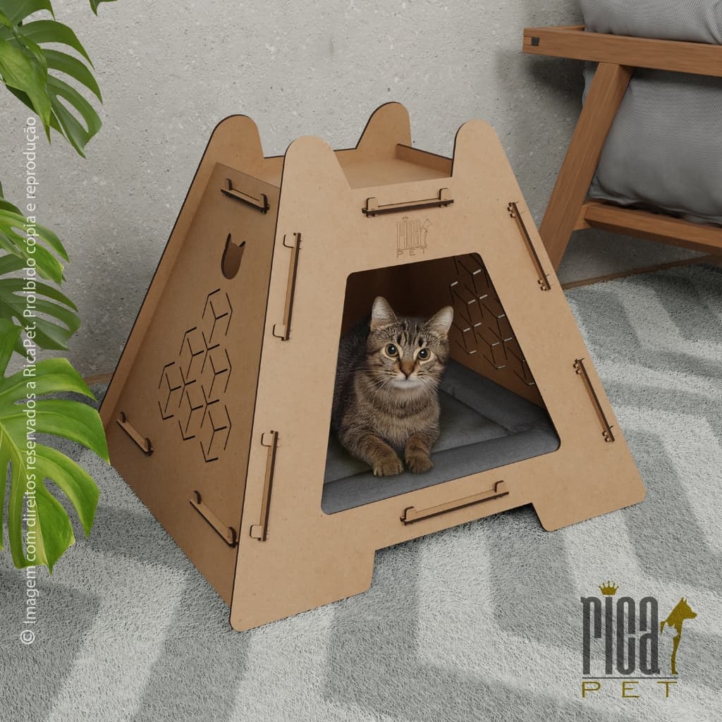 Casinha Gato Torre Luxo Caminha Pet Colchão Cachorro Madeira