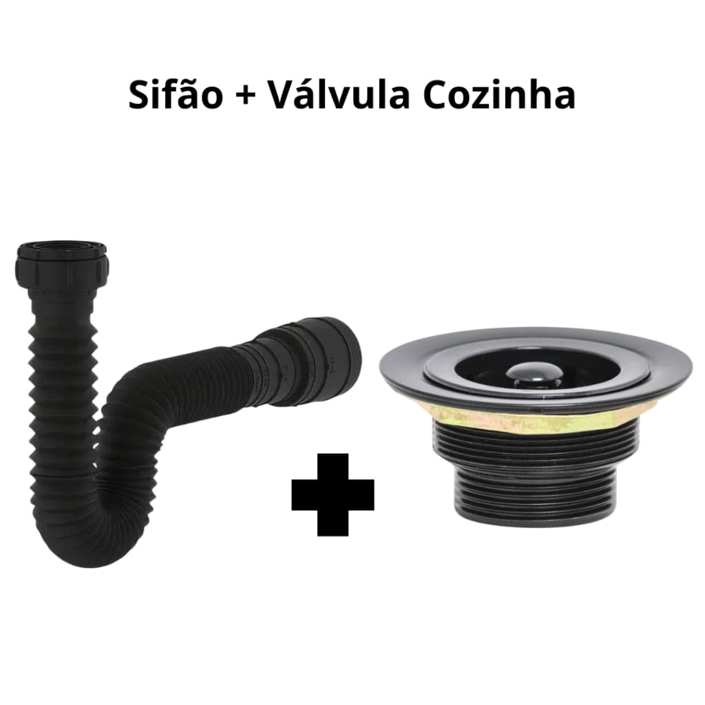 KIT Sifão Flexível PRETO + Válvula Americana Cozinha 3,5 PRETA - ABS