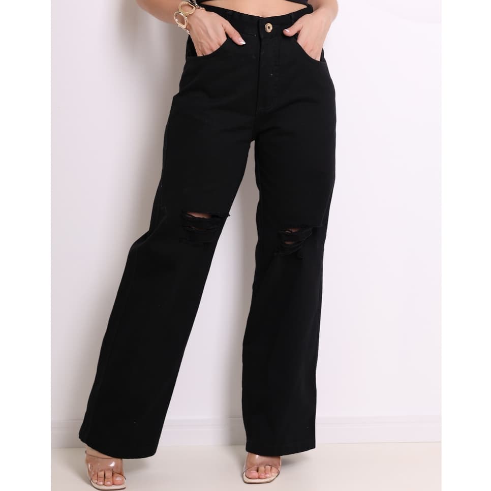 Calça WIDE LEG com rasgo no joelho