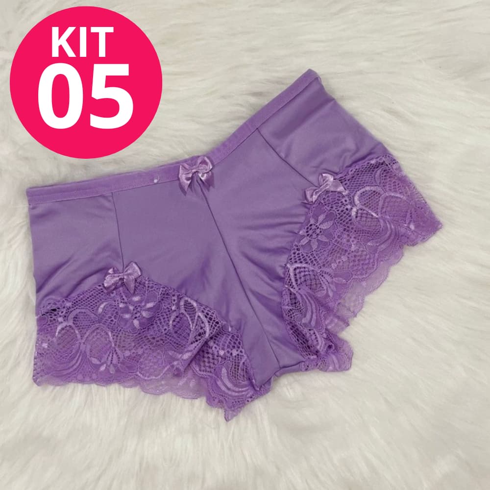 Kit 5 Calcinha Boxer Feminina Confortável com Renda Cintura Alta Shortinho  Pós-Parto Gestação 9.9