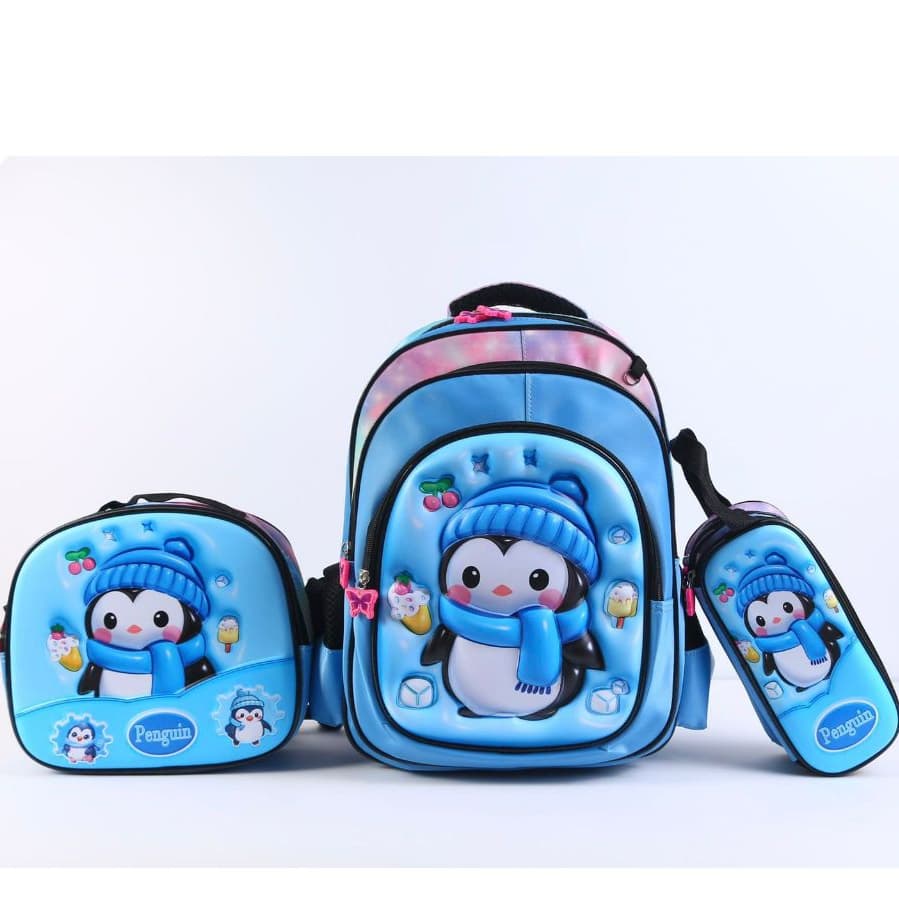 Kit 3 peças Mochila feminina Infantil 3D Escolar Kit Com Lancheira Estojo Conjunto
