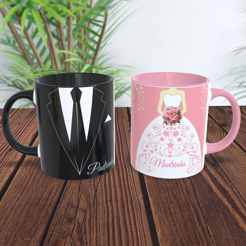 Caneca branca personalizada sublimação padrinho e madrinha caneca da madrinha beijo boca caneca do padrinho bigode