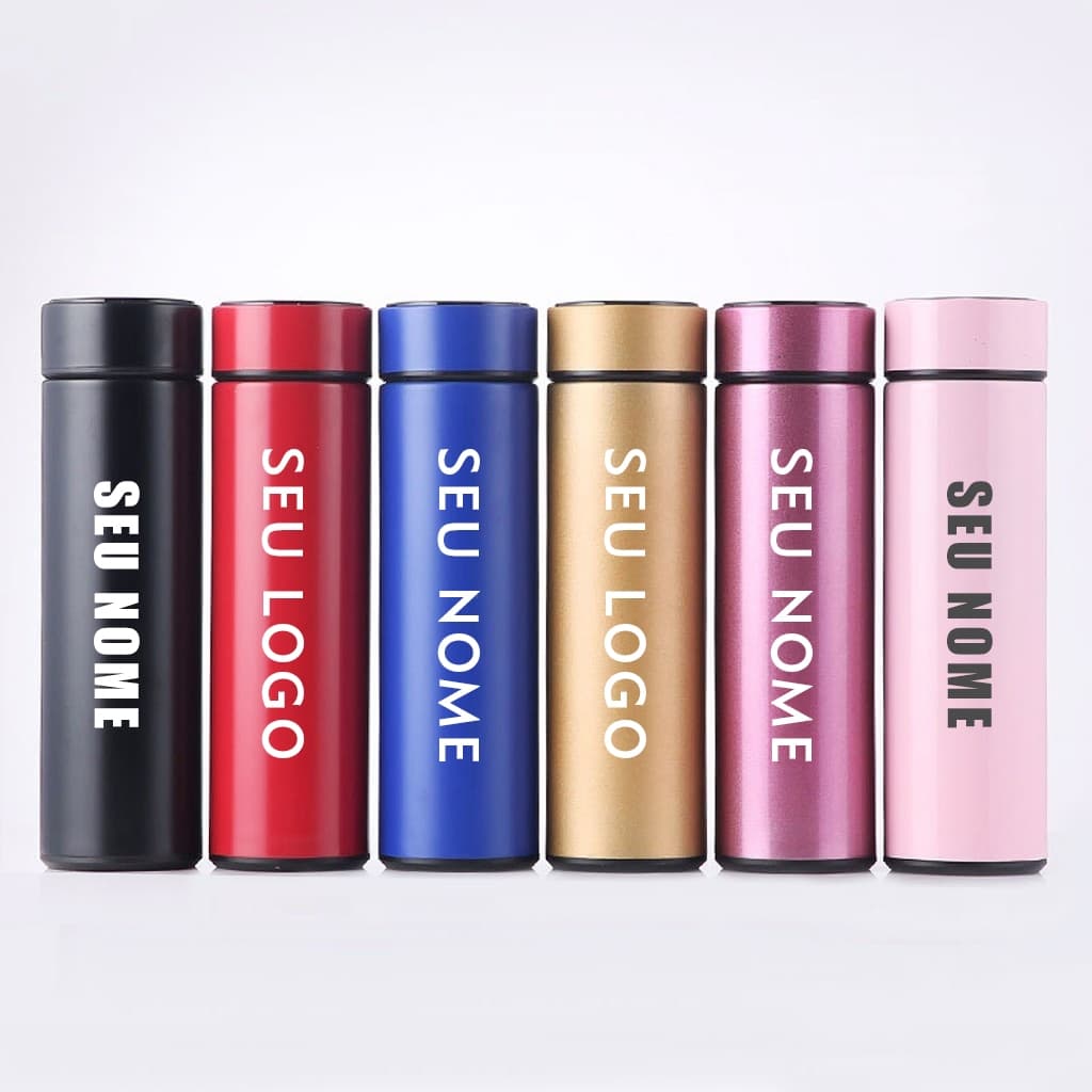 Garrafa Térmica  de Inox LED Temometro Medidor de temperatura 500ml +Personalização Nome