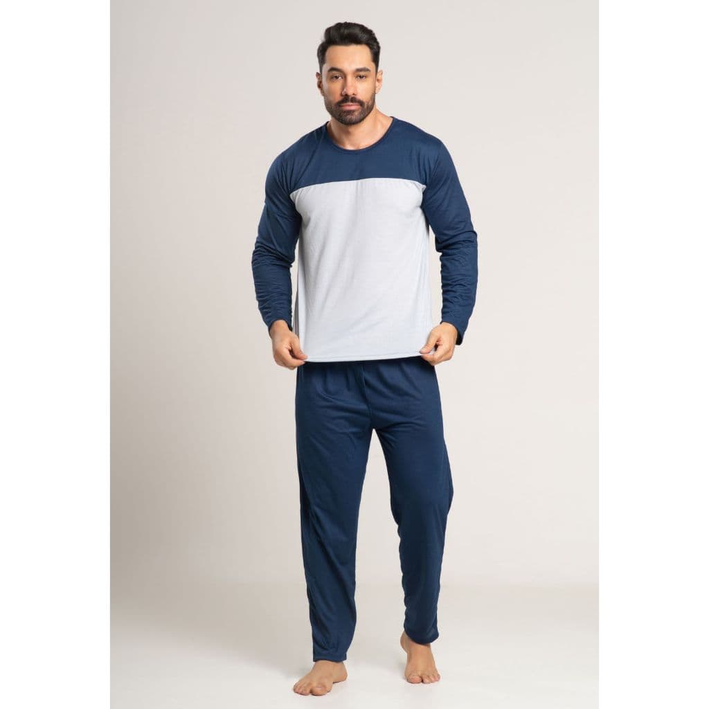 Pijama Masculino Inverno Longo Calça Comprida Blusa Manga Longa Frio Bicolor