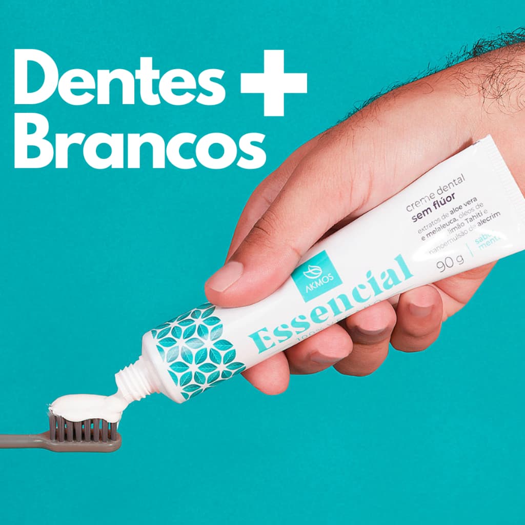 Creme Dental Essencial Sem Flúor 90g Akmos Original Vegano Menta Melaleuca Pasta Dente Refrescante