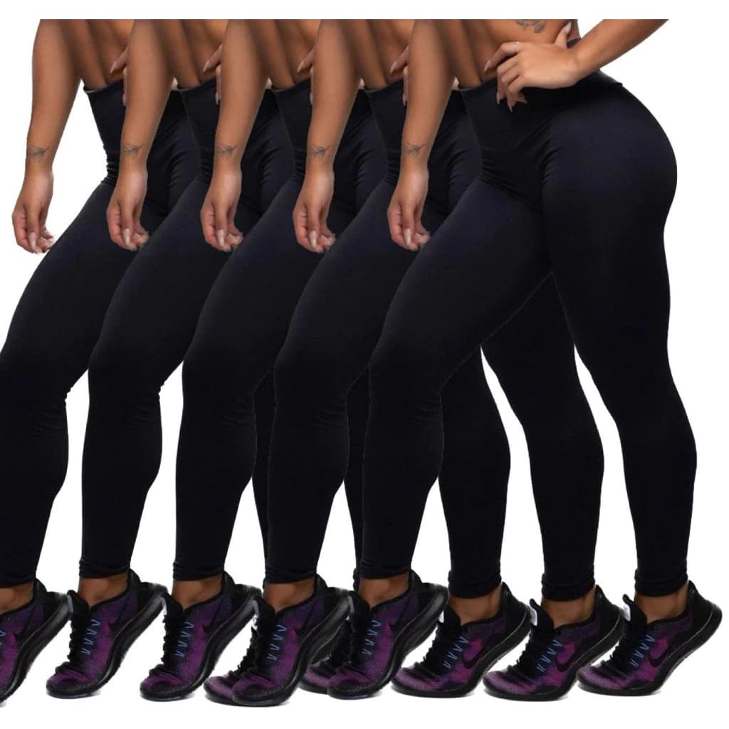 Kit 5 Calças Legging Branca Levanta Bumbum Zero Transparencia e Marcação Cintura Alta Oferta