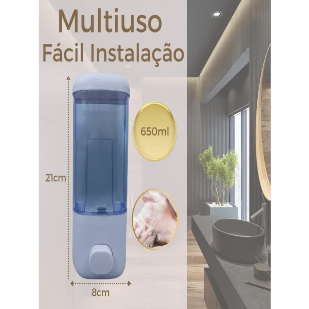 Dispenser Suporte de Parede Sabonete Líquido Shampoo Condicionador Gel Detergente Álcool  Saboneteira Plástico 500Ml