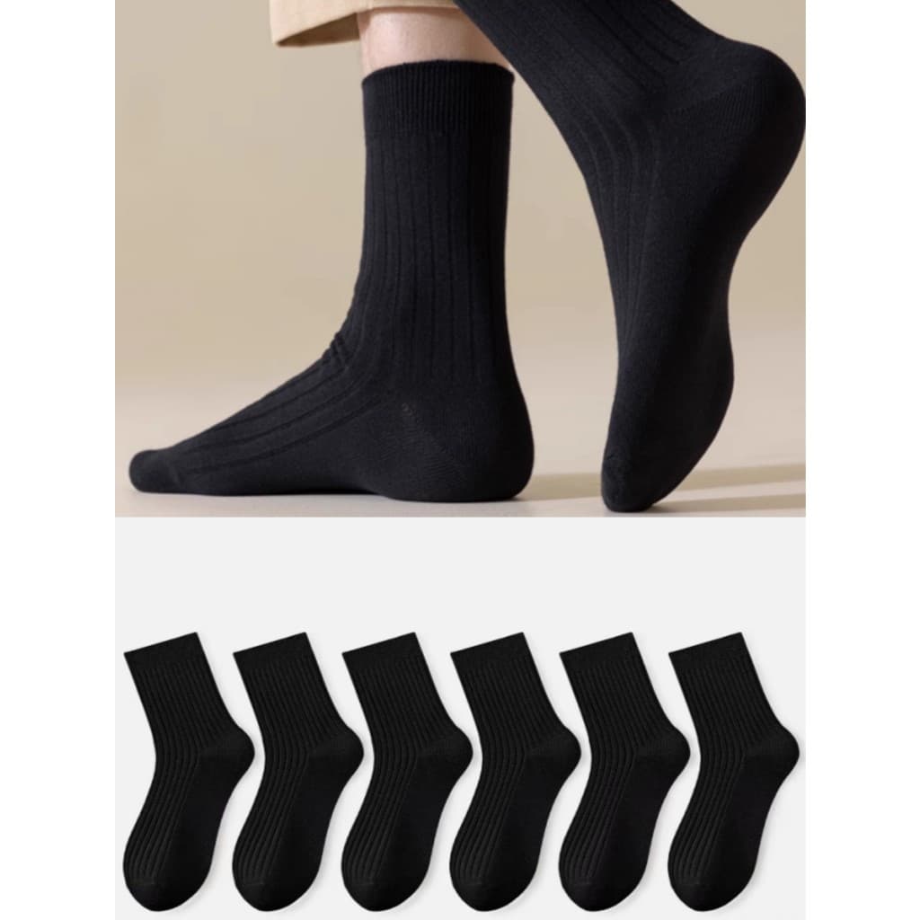 KIT COM 3/6/12 PARES DE MEIAS MASCULINAS CANO LONGO ALGODÃO- MEIAS GROSSAS COR ÚNICA- PRETO 40-46