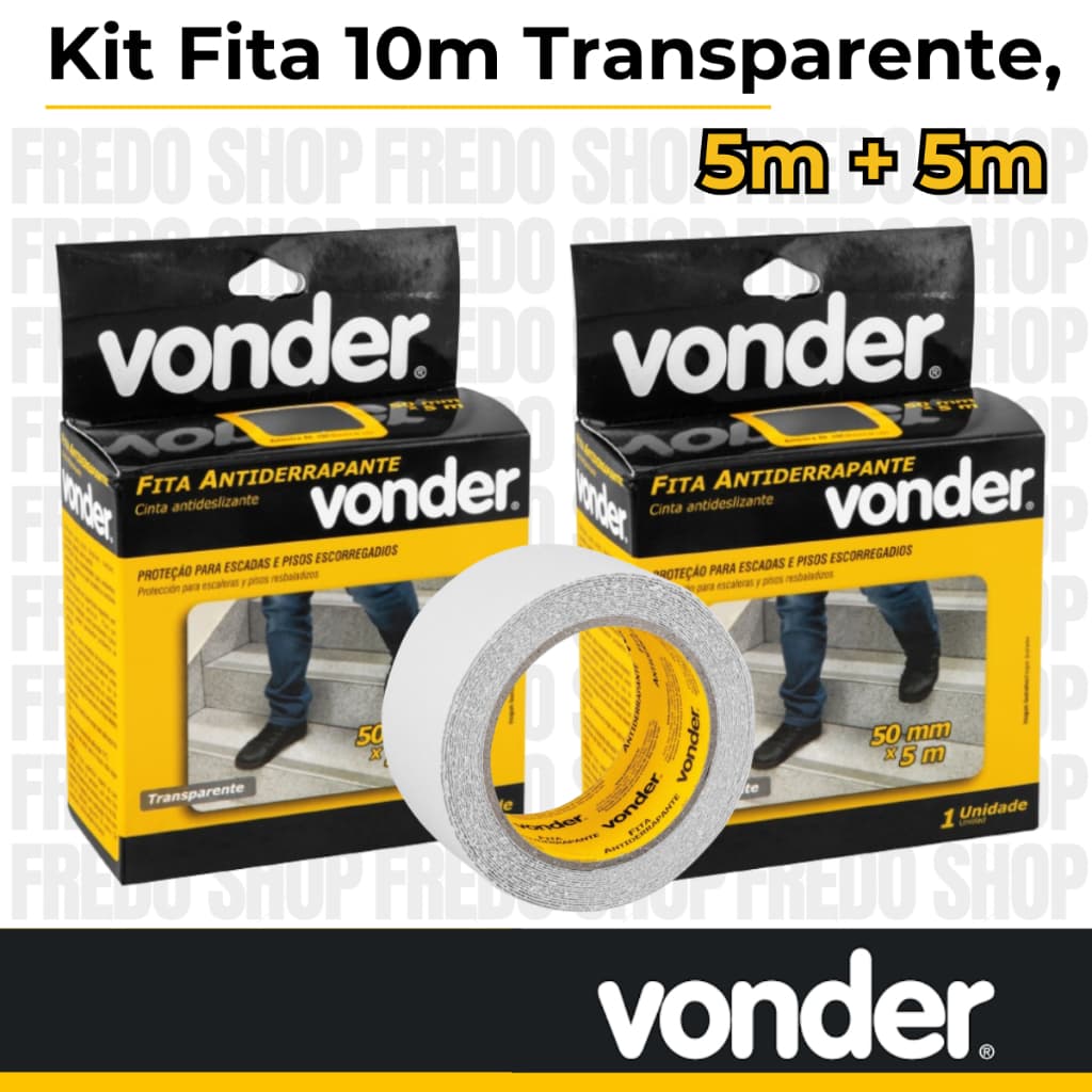 Kit Fita Antiderrapante 10mm Transparente, 5m + 5m VONDER - Prevenção de acidentes em pisos lisos