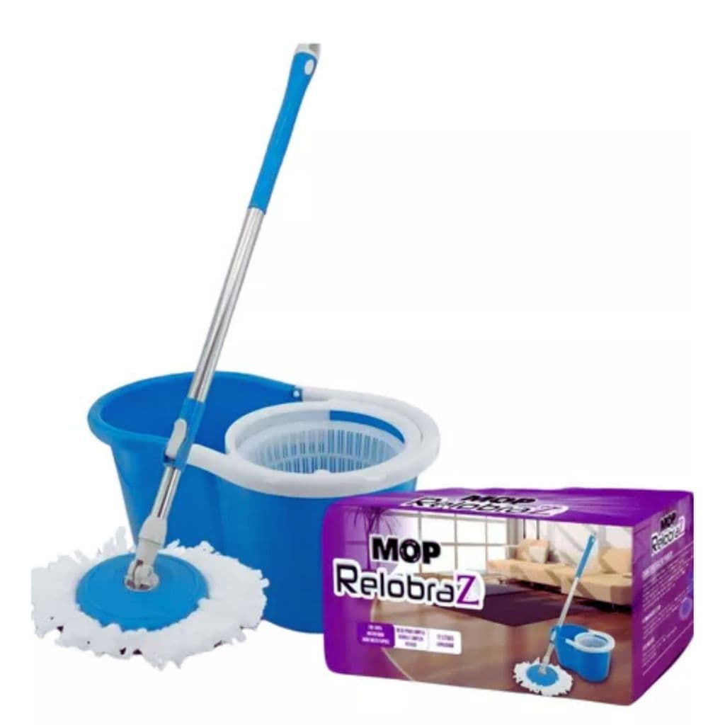 Kit Mop Giratório Moderna Balde Plástico Alça E Cabo Metálico