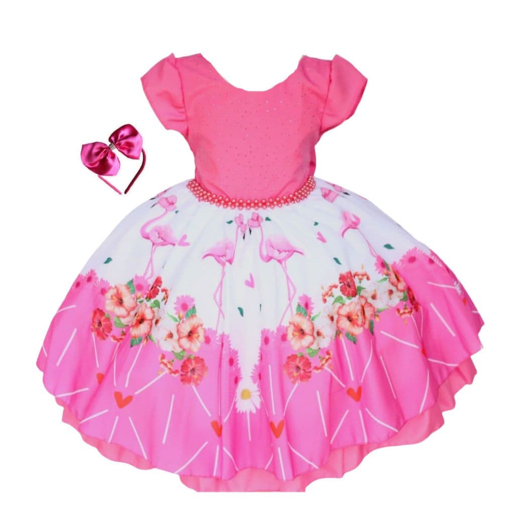 Vestido Infantil Tema Flamingo Lux Exclusivo