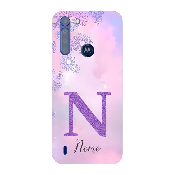 Capinha para Moto One Fusion Anti Impacto Personalizada - Delicate Flowers Lilás com nome