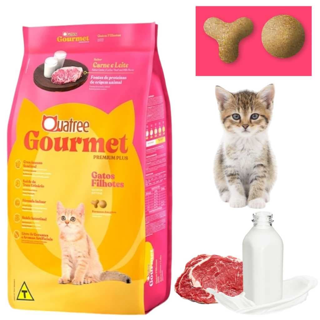 Ração Quatree Gourmet Gato 1Kg Gatos Filhotes Carne Leite Premium Plus Natural Cat Gran Special Fórmula
