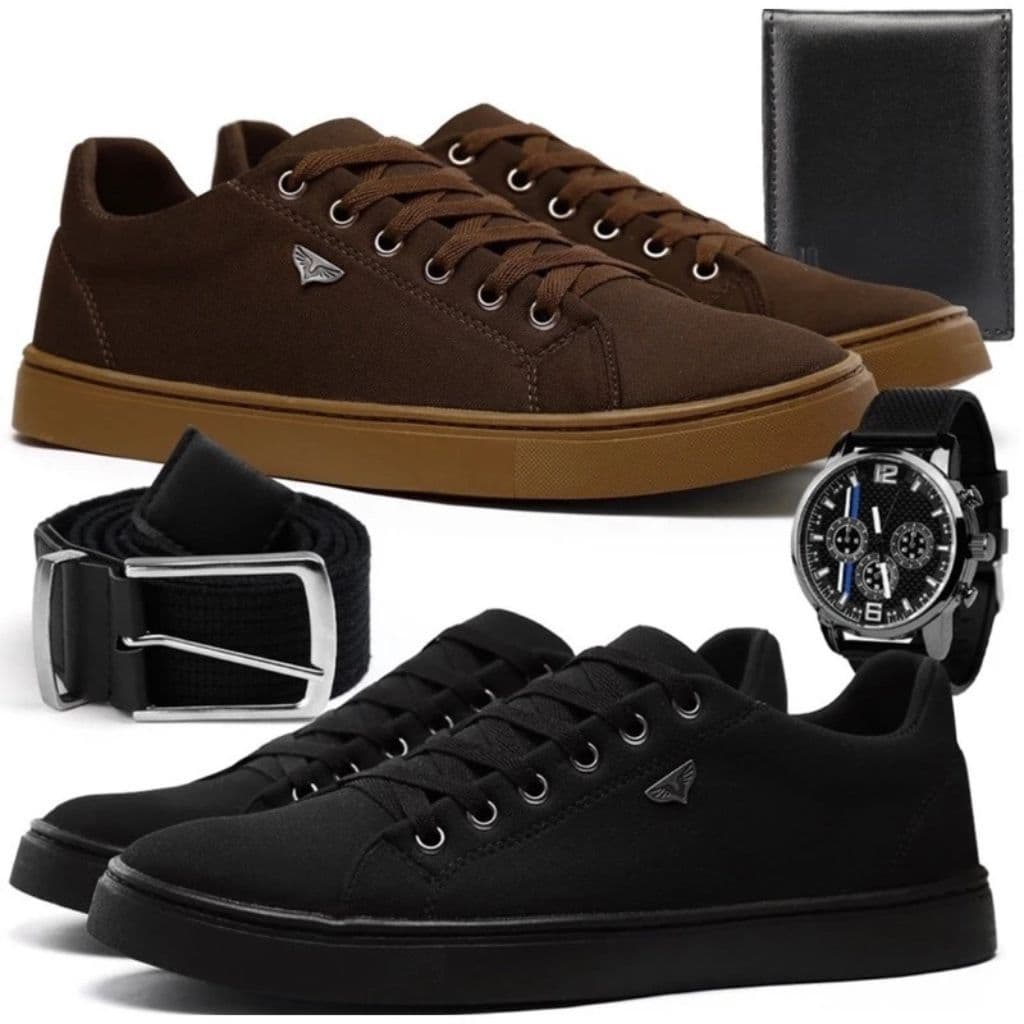 Kit 2 Pares Sapatênis Masculino e Feminino Unissex Tênis Casual Confortável na Promoção + Cinto Carteira e Relógio