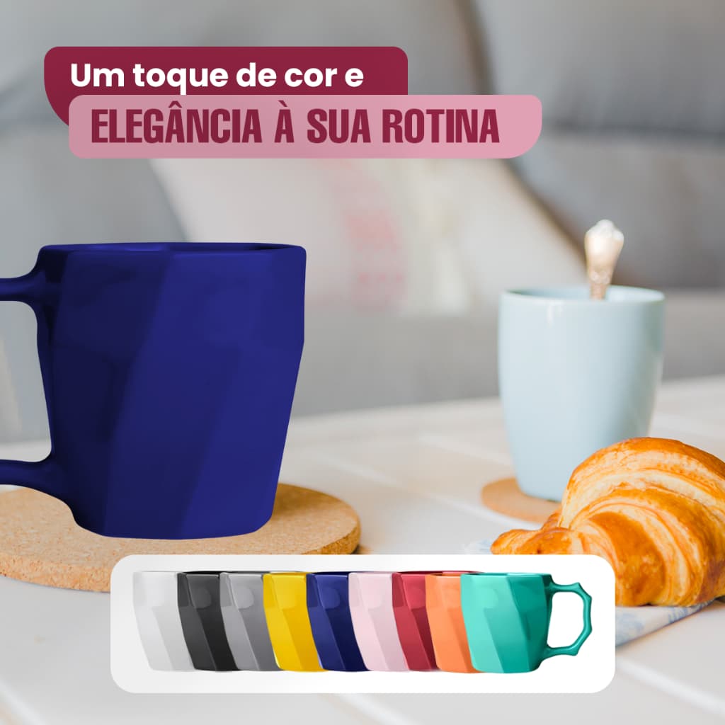 Caneca Cerâmica Louça Lisa para Café Leite Chá 260ml Cores Variadas