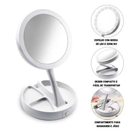 Espelho com Led de mesa com aumento 10x Led luz dobravel iluminador para maquiagem