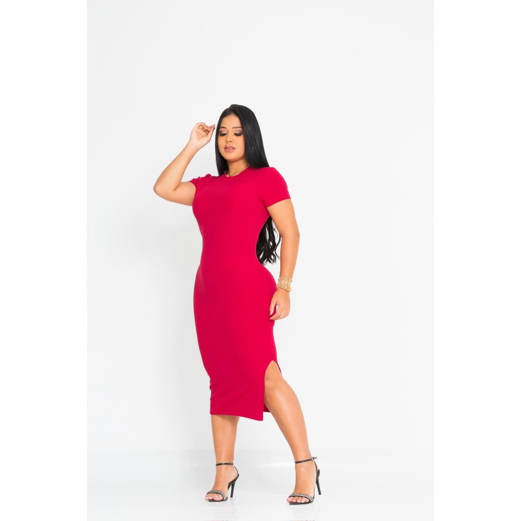 Vestido Midi Regata Com Fenda Lateral Canelado Feminino Único