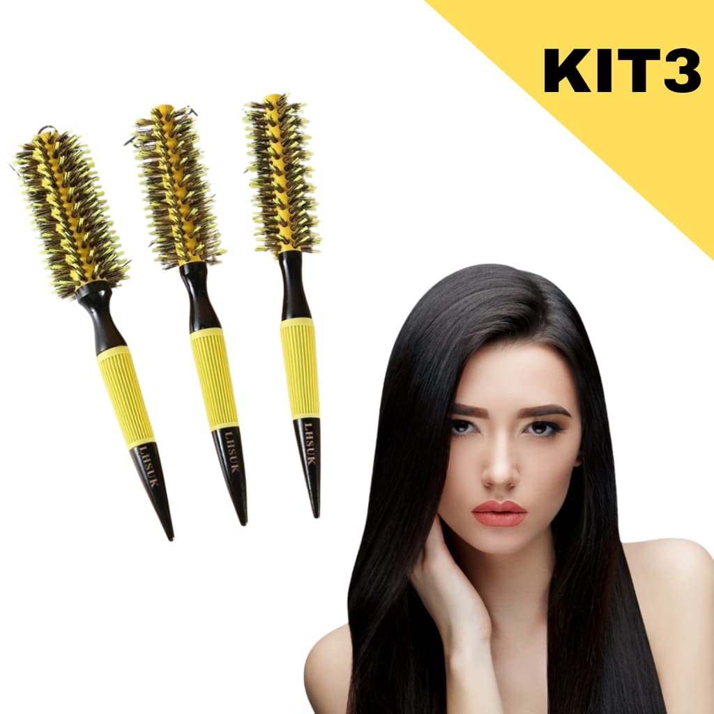 Kit 3 Escovas Profissionais Cabelereiro Cabelos Cerdas