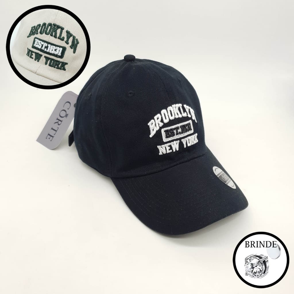 Boné Preto Bordado Retrô Brooklyn High School Aba Curva Baisebol Preto Unissex