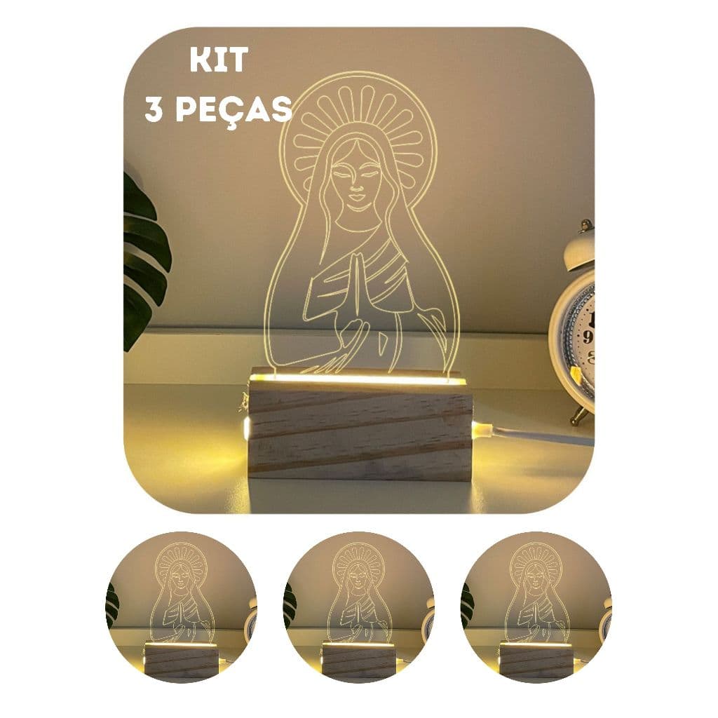 Luminária Led Kit Santa Sara Kali Acrílico Madeira 3D