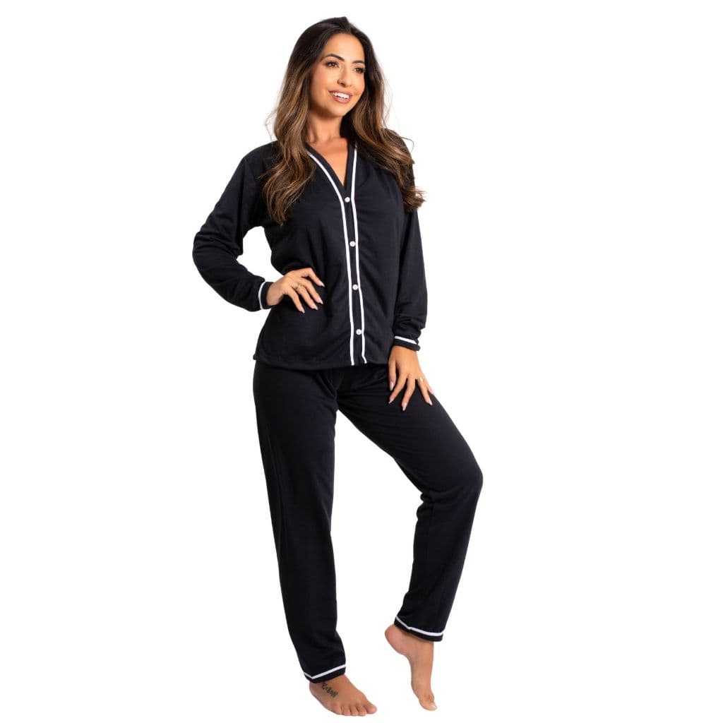 pijama americano feminino longo blogueira luxo conforto luxo liso elegante