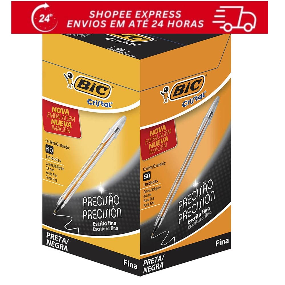 KIT COM 8 CX DE CANETA BIC FINE 0.8 CX C/50UND PRETA
