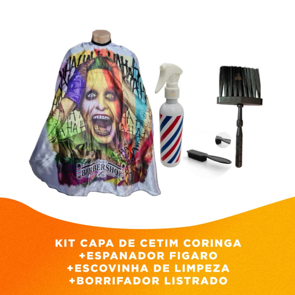 Kit Capa Para Corte Coringa Ha Ha Ha Espanador Borrifador Escovinha