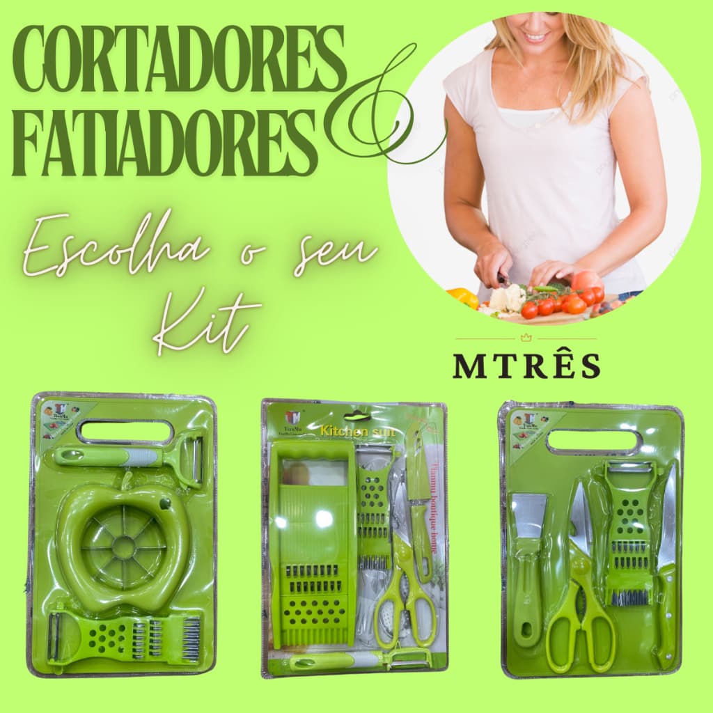 Kit Picador de Legumes e Fruta Fatiador Multiuso para Cozinha Multifuncional Praticidade Sem Esforço