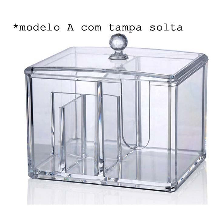 Organizador De Algodão Cotonete Acrílico Cosméticos Make Com Tampa com Divisoria