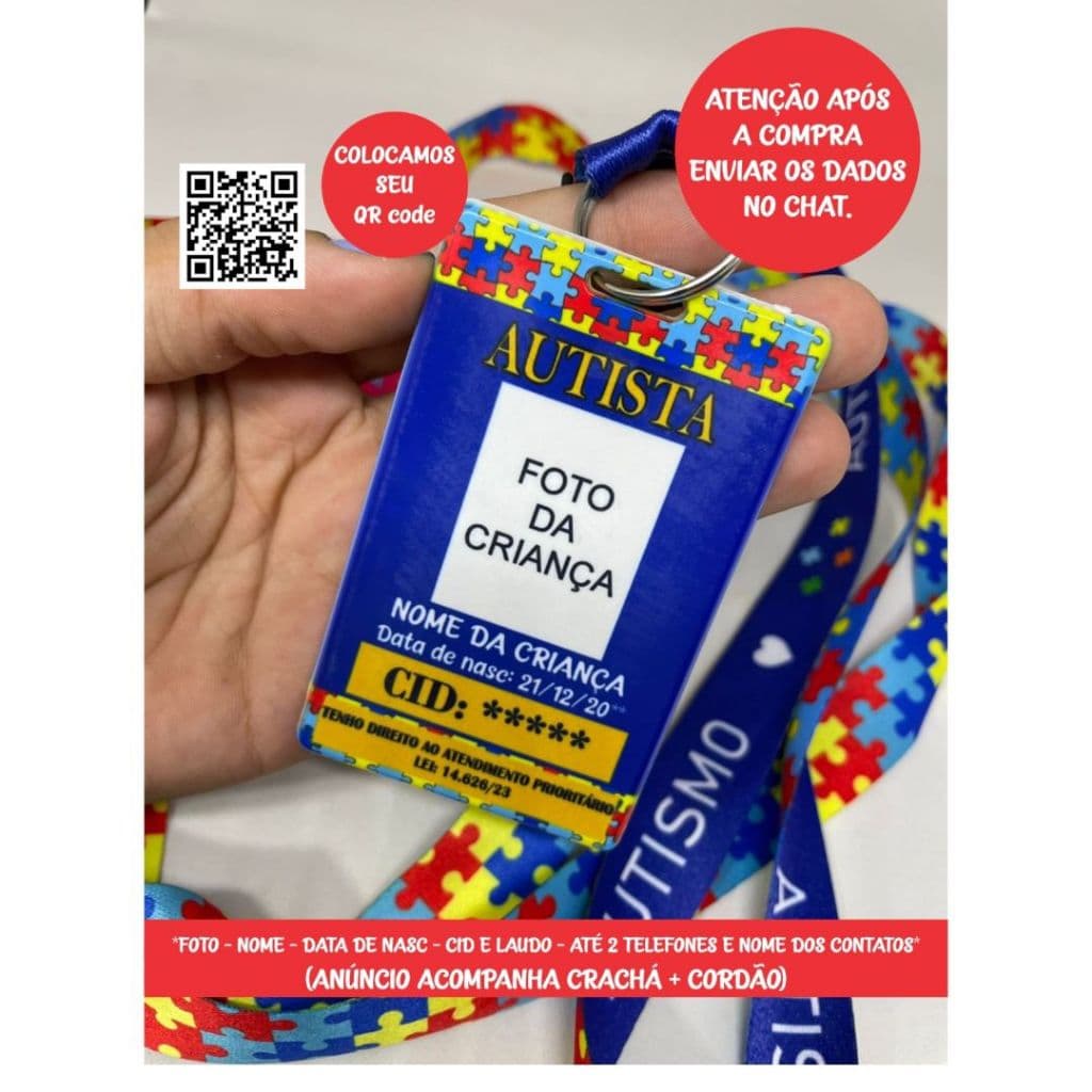 Crachá de identificação autismo - sublimação