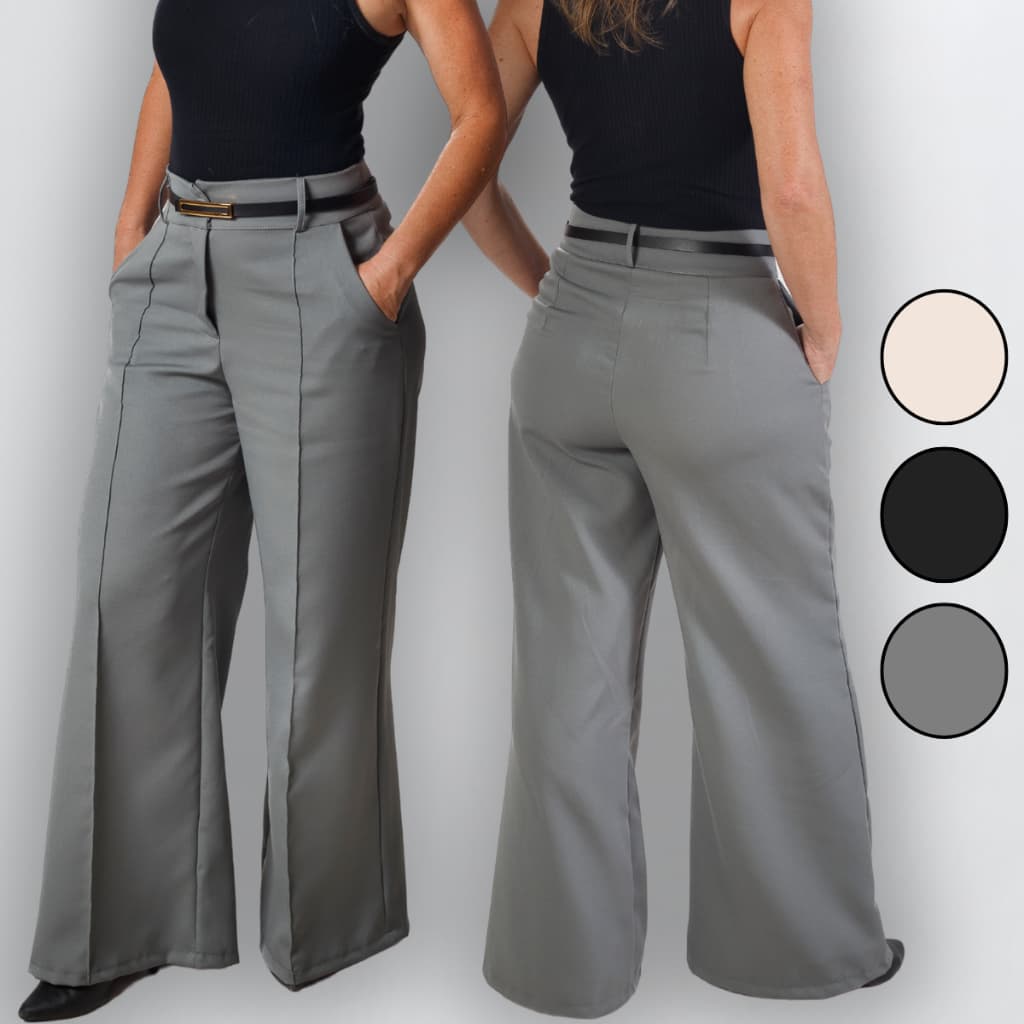 Calça Pantalona Alfaiataria Cintura Alta Feminina Social Com Cinto Super Elegante Wide Leg