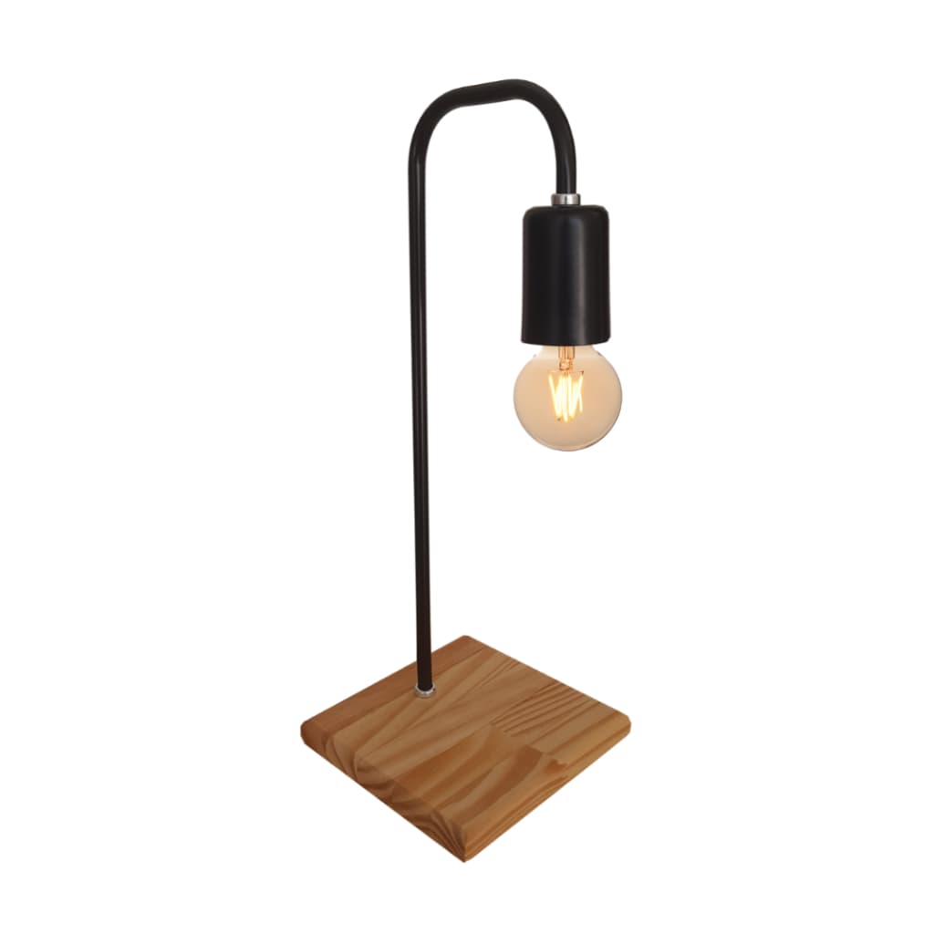 Luminária Abajur Quarto Decoração Mesa Alumínio Base Madeira Pinus E27