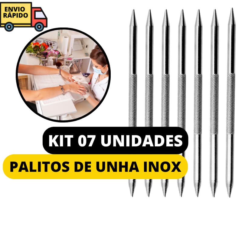 Palito De Unha Em Inox Jogo Com 7 Palitos Com Ponta Dupla Para Manicure Limpeza Cutículas Cuidados