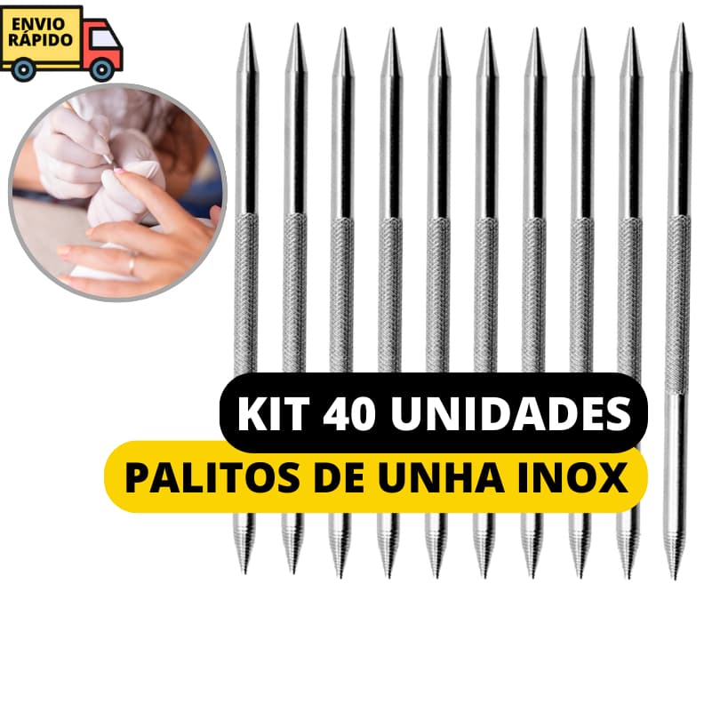 Palito De Unha Com Ponta Dupla Em Inox Jogo Com 40 Palitos Para Manicure Limpeza Cutículas Cuidados