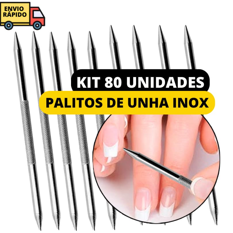 Kit 80 Palitos De Unha Em Inox Palito Com Ponta Dupla Para Manicure Limpeza Cutículas Cuidados