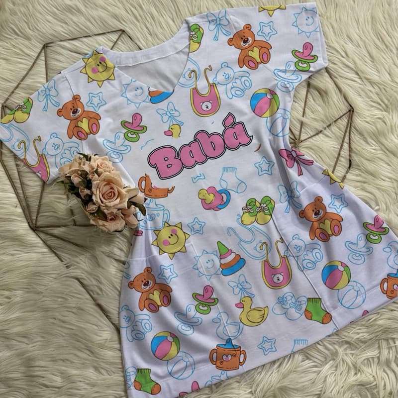 Bata com bolso/Scrub/Jaleco/Pijama cirúrgico/Babá/Cuidadora
