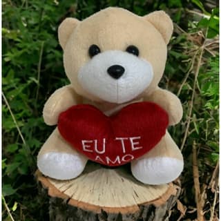Ursinho de pelúcia com coração bordado "Eu te amo"20 cm - Dia dos namorados
