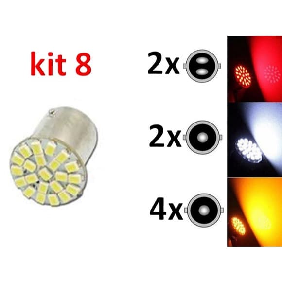 Kit 8 Lampadas 22 Led traseira freio lanterna seta re automotivo P21w 1156 12v Led de carro