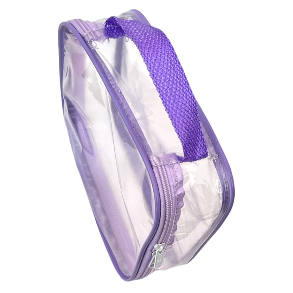 kit 3 MINI necessaire transparente e lilas  para viagem 15x12x7, maquiagem ,(remédios) kit barbear ,organiza tudo