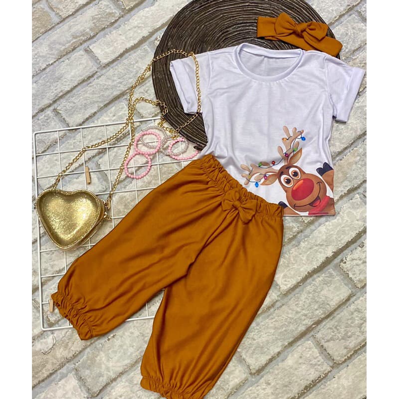 Blusa temática de Rena+ Calça Soltinha + Laço
