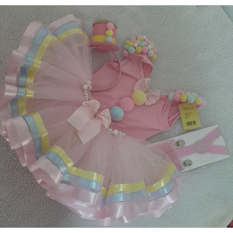 Conjunto fantasia Tutu circo rosa candy color