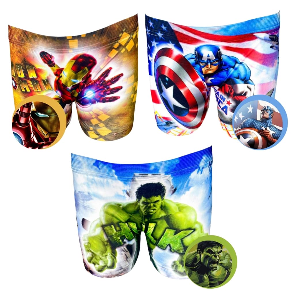 Kit Cueca Box Boxer Infantil Menino Sublimada Estampada Super Heróis Desenho Animado P ao XG