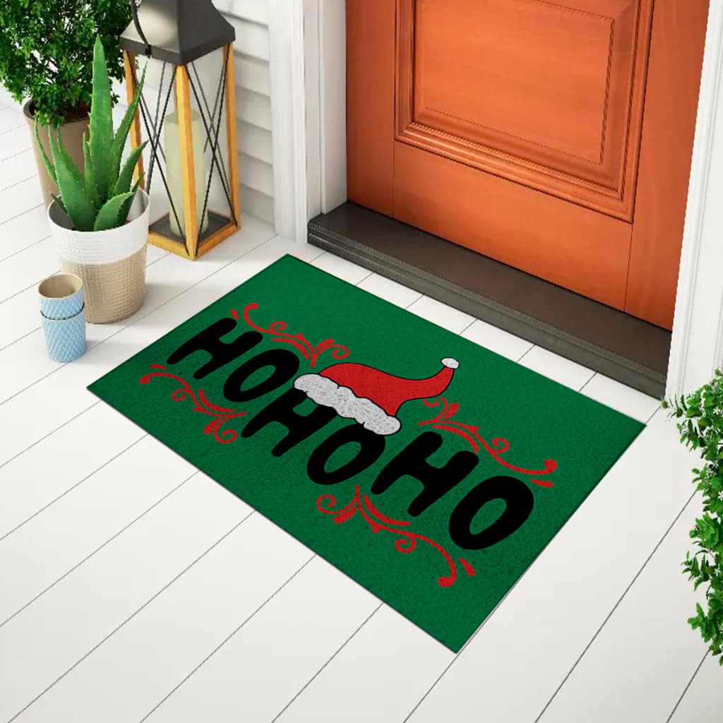 Tapete 80x40 Capacho Decorativo Para Porta Entrada Tema Natal Ho Ho Ho Chapéu Ca917