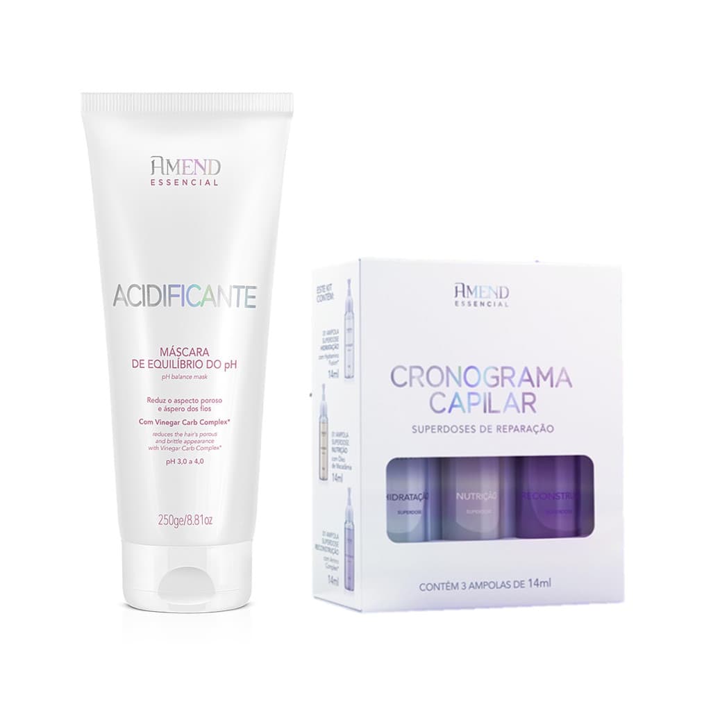 Amend KIT Cronograma Capilar 3 Ampolas de 14ml + Máscara Acidificante Equilíbrio do PH 250g