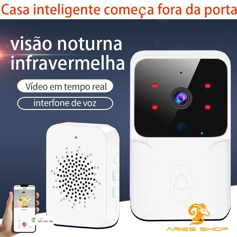 Campainha Com Câmera Vídeo Porteiro Sem Fio Wi-Fi HD Inteligente Smart Home Vê Pelo Celular