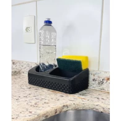 1 Até 5 Porta Detergente, MELHORE PRECO Esponja e Sabão Rattan Preto com Base TOY 25852