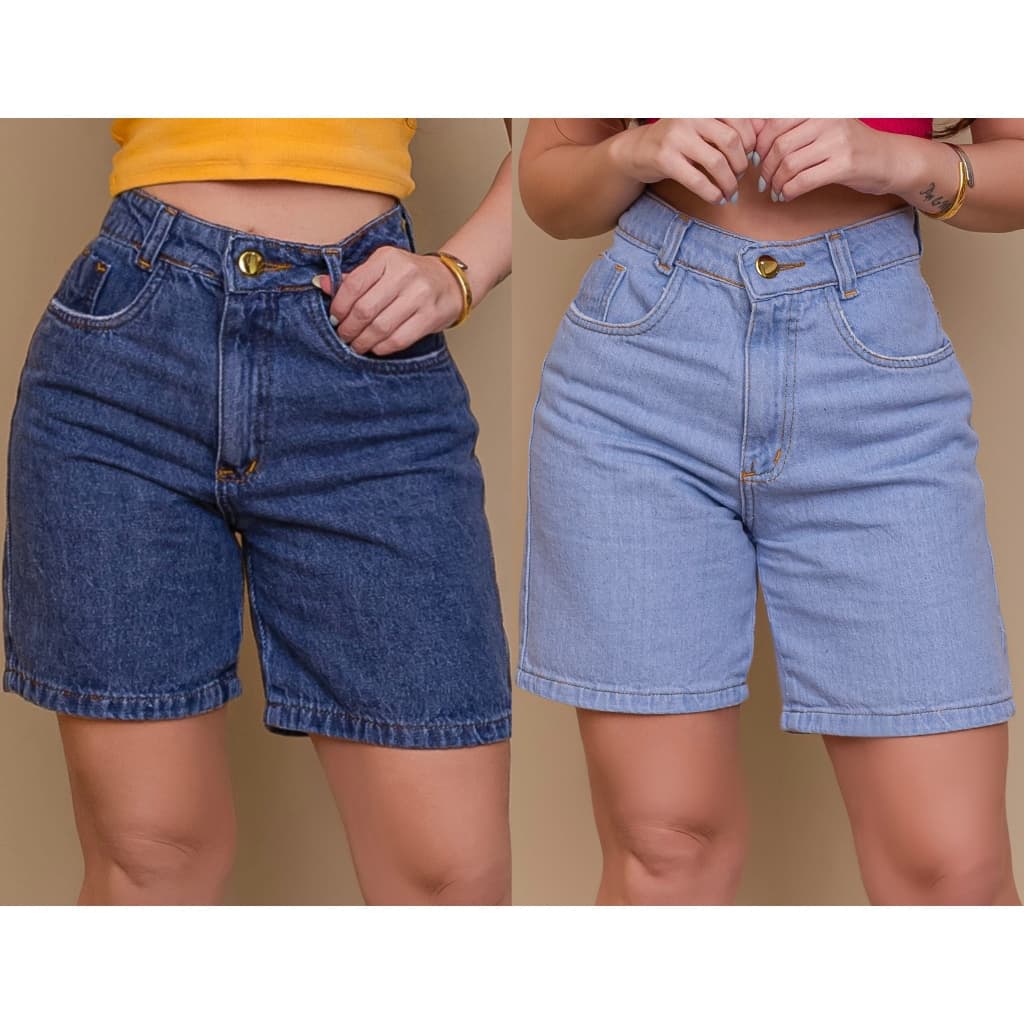 Bermuda Short Jort Jeans 100% Algodão Cintura Alta Levanta Bumbum
