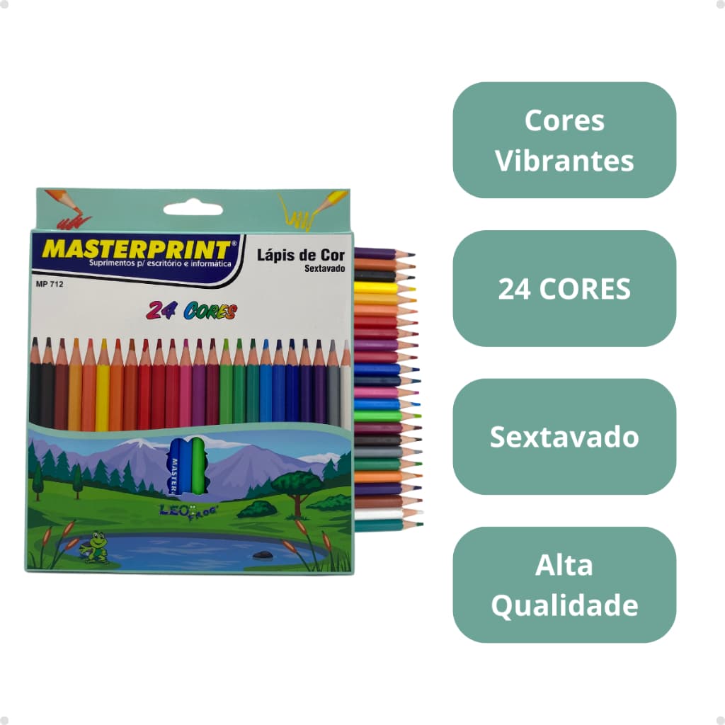 Lápis de Cor 24 Cores Masterprint Sextavado Novas Cores